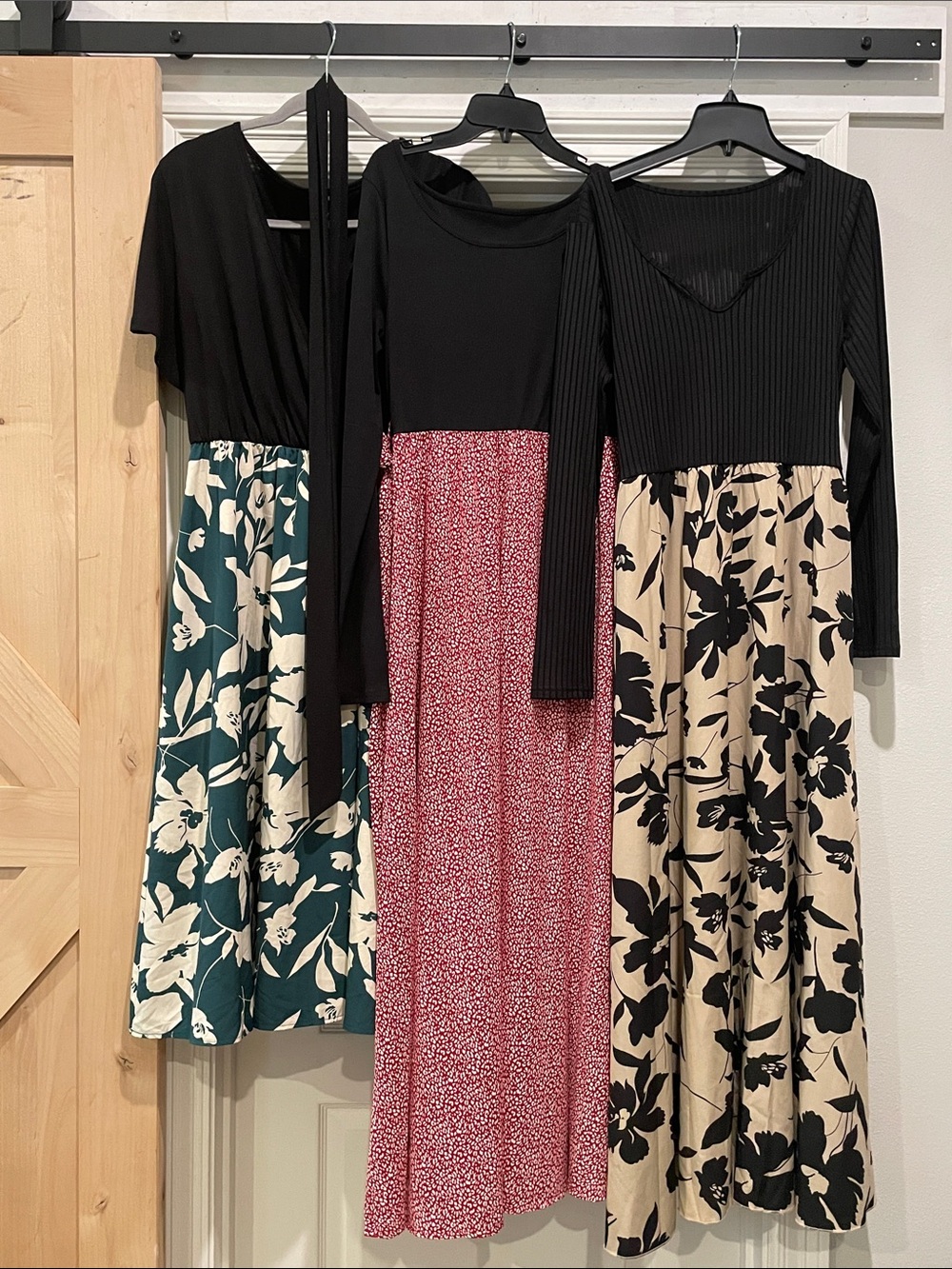 SHEIN BUNDLE Women’s Black Top and Floral Maxi Dress - Pink Floral